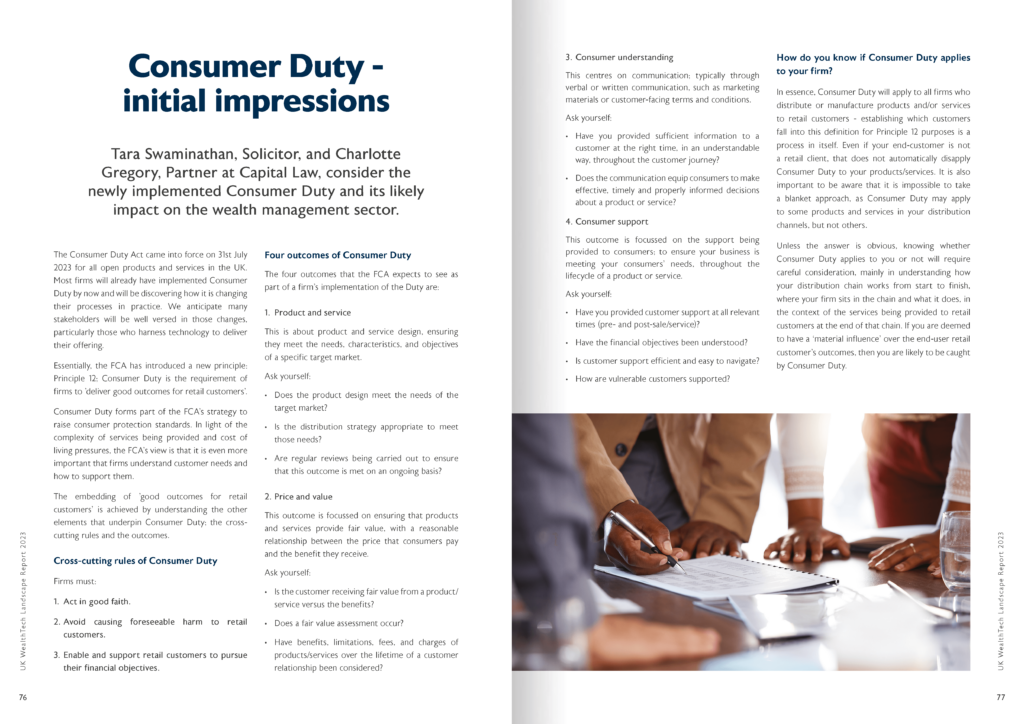 Guest feature in The Wealth Mosaic’s UK WealthTech Landscape Report on the initial impressions of the Consumer Duty