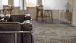 a close up of a couch in office