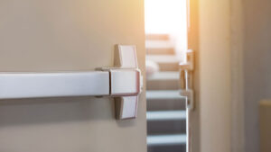 Fire door open to stairs